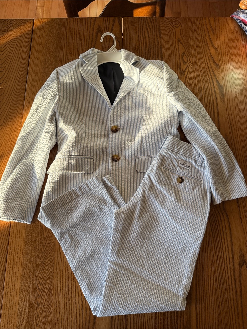 Boys Seersucker Suit Jacket & Pants - Light Blue